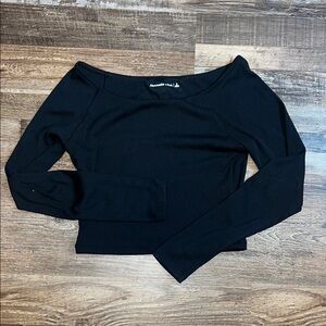 Abercrombie & Fitch Black Ribbed Off the Shoulder Long Sleeve Tee